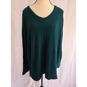 Adrianna Papell Womens Top‎ XL Long Sleeve Textured V Neck Pullover Evergreen